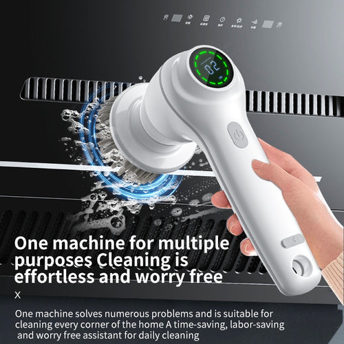 Spinwash™ Cordless Electric Spin Scrubber – 6 Heads, 2 Speeds & Battery Display for Bathroom, Sink & More